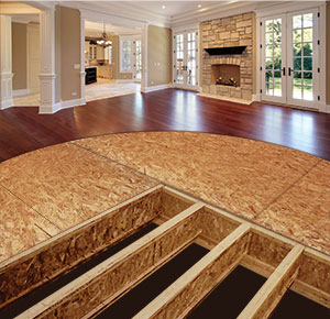Wood flooring with OSB subfloor and i-joist framing